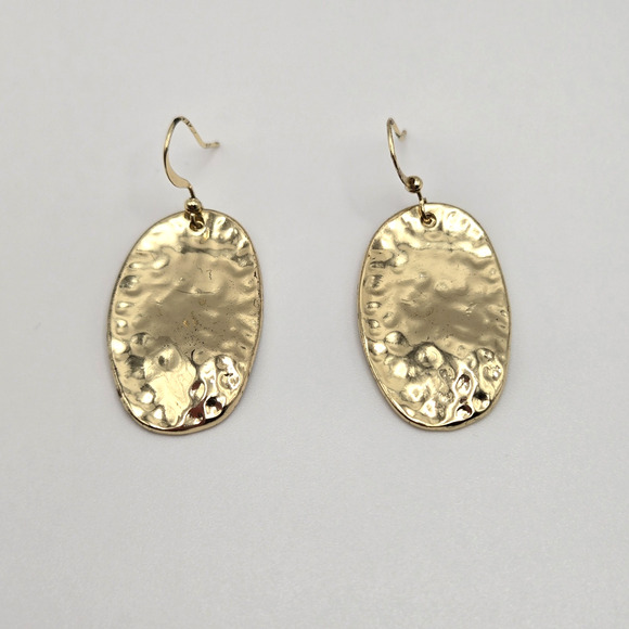 Hammered Metal Earrings Oval Goldtone Pierced Chunky Maximalist Modern Brutalist - Picture 1 of 11